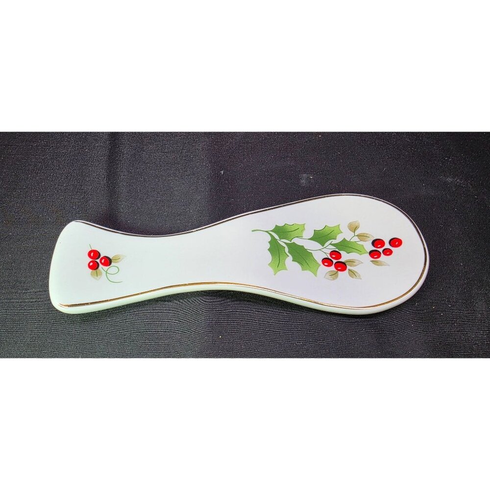 Vintage Royal Norfolk Holly Berry Porcelain Spoon Rest Christmas Holiday